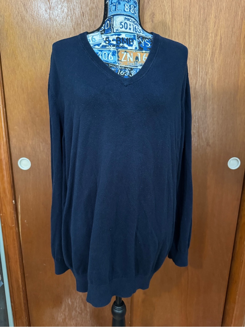 L.L.Bean Men’s Classic Navy V-Neck Cotton Cashmere Sweater, XXL